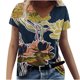 thumbnail image 1 of Camiseta informal para mujer con estampado floral y cuello en V, manga corta, jersey, blusa, tops Fridja  zx3979, 1 of 5