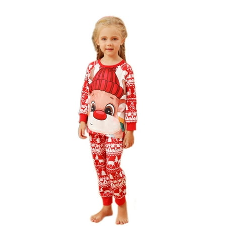 

Fesfesfes Xmas Pjs Parent-child Warm Christmas Set Printed Home Wear Pajamas Two-piece Kid Set Sale Items
