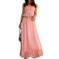 thumbnail image 3 of Women'S Skirt Sets 2 Piece Outfits Contrast Trim Ruffle Hem Tops and Maxi Skirt Vacation Set Pink L, 3 of 10