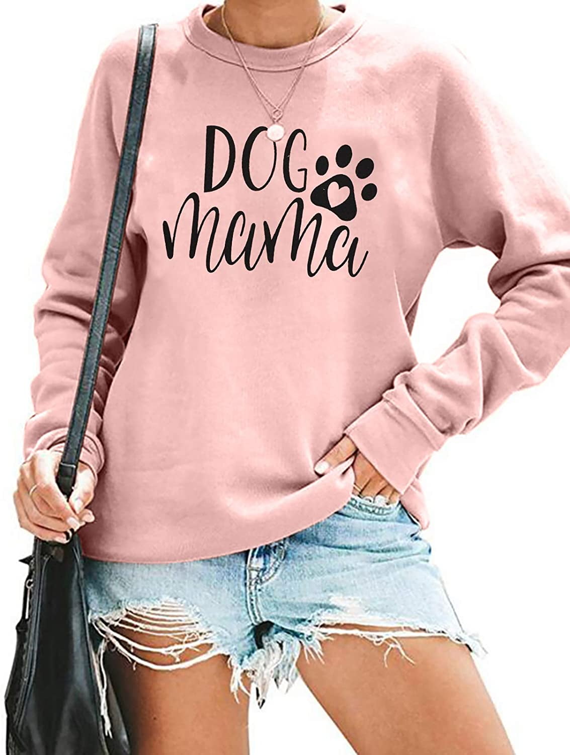 Womens Dog Mama Sweatshirt Top Long Sleeve Casual Cotton Mom Pullover Cute Graphic Tshirt Blouse