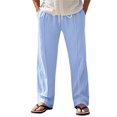 thumbnail image 3 of Men’s Loose Straight Cotton Linen Pants Breathable Summer Casual Bottoms, 3 of 9
