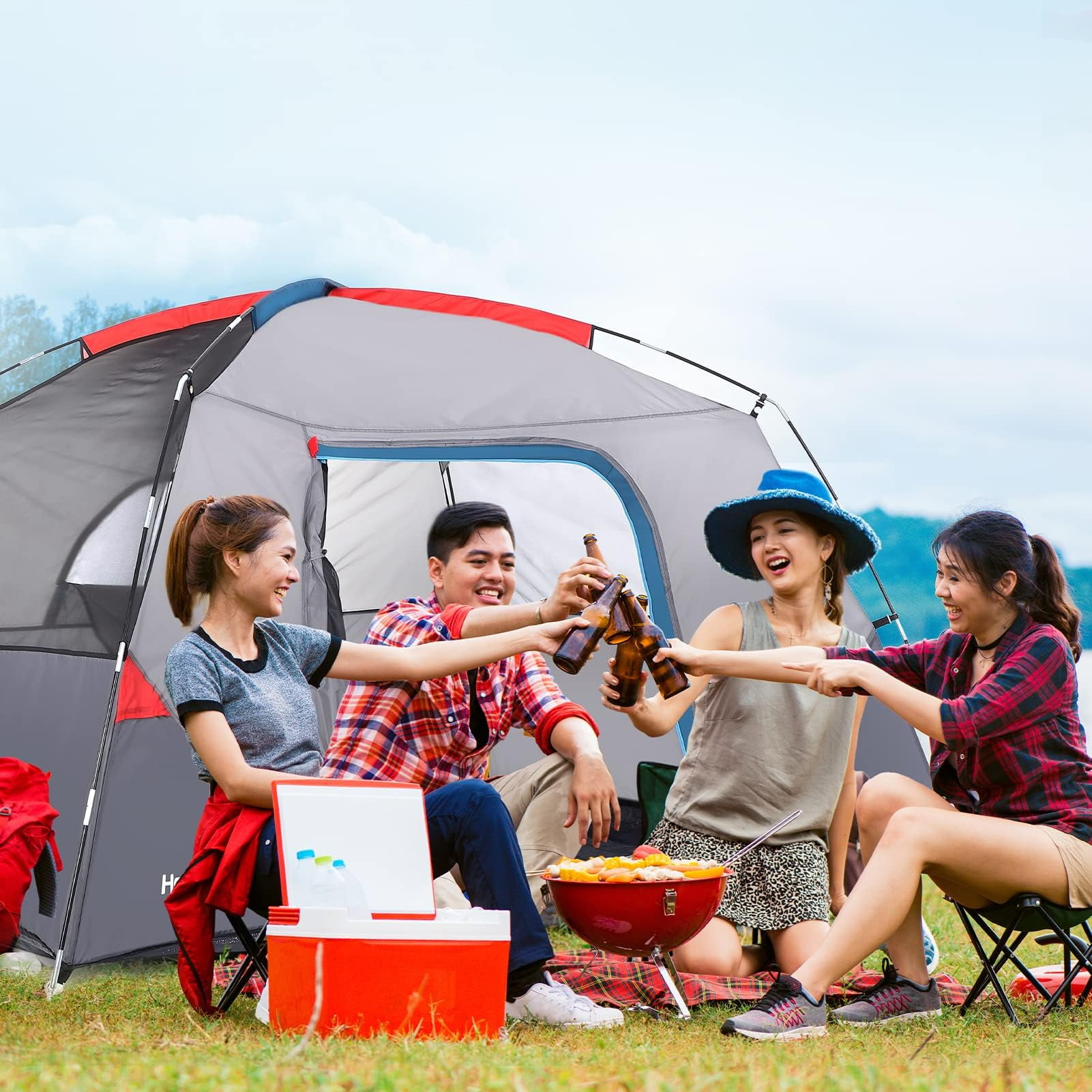 Camping Tent 4 Person, Waterproof Family Tent with Removable Rainfly and Carry Bag, Easy Set Up Tent for Camping, Traveling, Backpacking, Hiking, Outdoor
