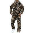 thumbnail image 3 of Nokdvo Mens Sweatsuit Camo Print Maple Leaf Hoodie Sweatpants Set with Kangaroo Pockets Long Sleeve Outfits Lounge Casual Loose Fashion Jogging Hooded Jogger Pants,Black XL, 3 of 5