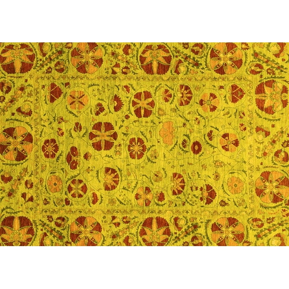 Ahgly Company Machine Washable Indoor Rectangle Oriental Yellow Traditional Area Rugs, 2' x 3'