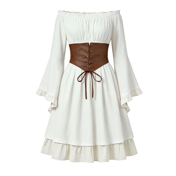 JFOPQVSM Women Midi Red Traditional Dress Women Dirndl Dress with Dirndl Apron for Oktoberfest Halloween Dress-Up