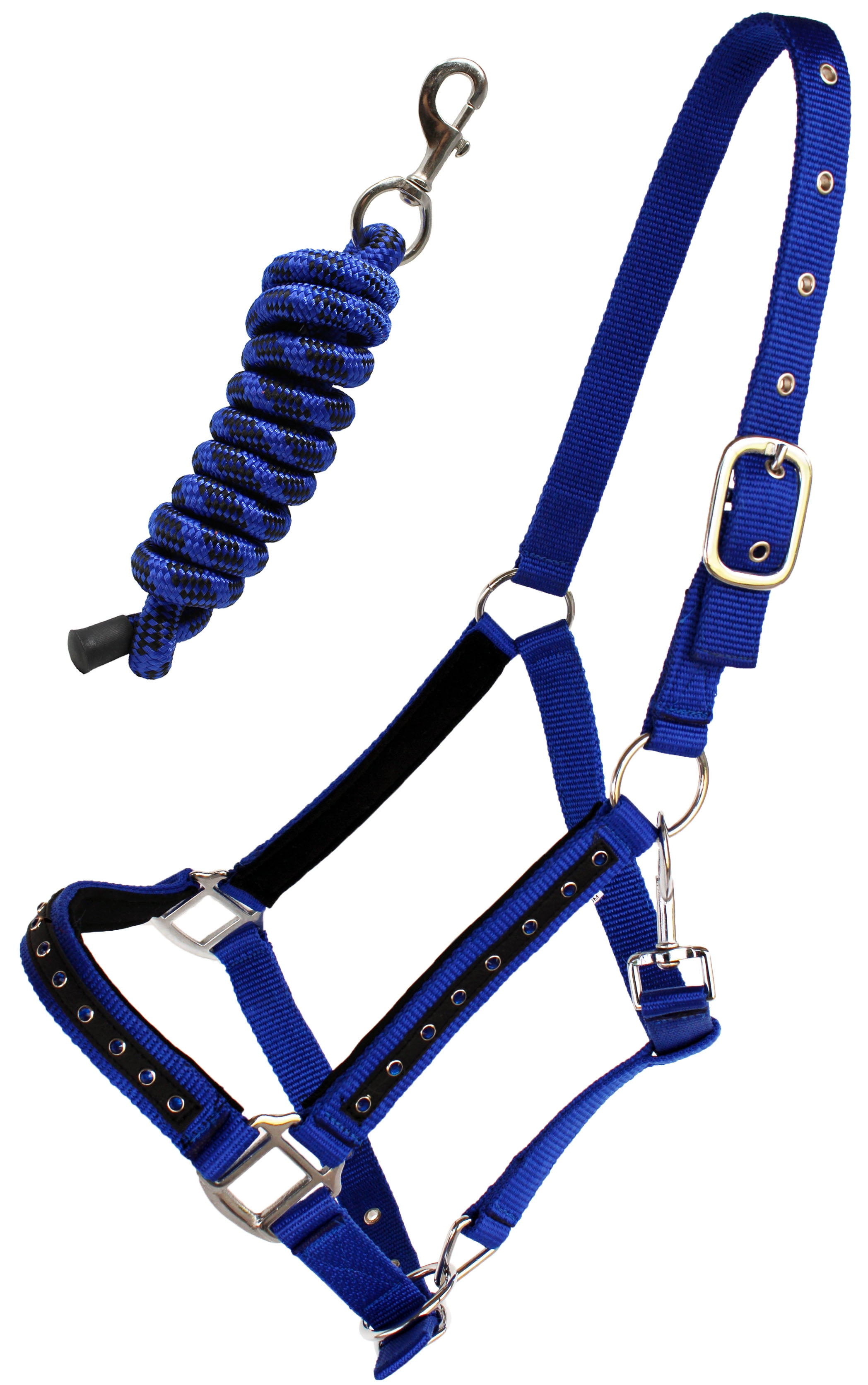 Nylon Horse Halter Hardware Padded Lead Rope Tack Blue Rodeo Bling