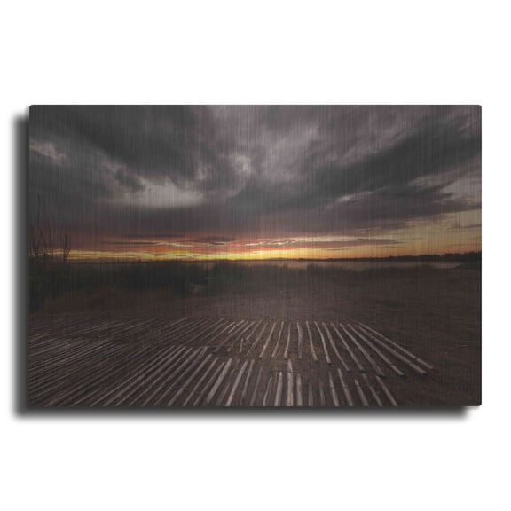 Luxe Metal Art 'Stormy Sunset' by Sebastien Lory, Metal Wall Art, 24"x16"
