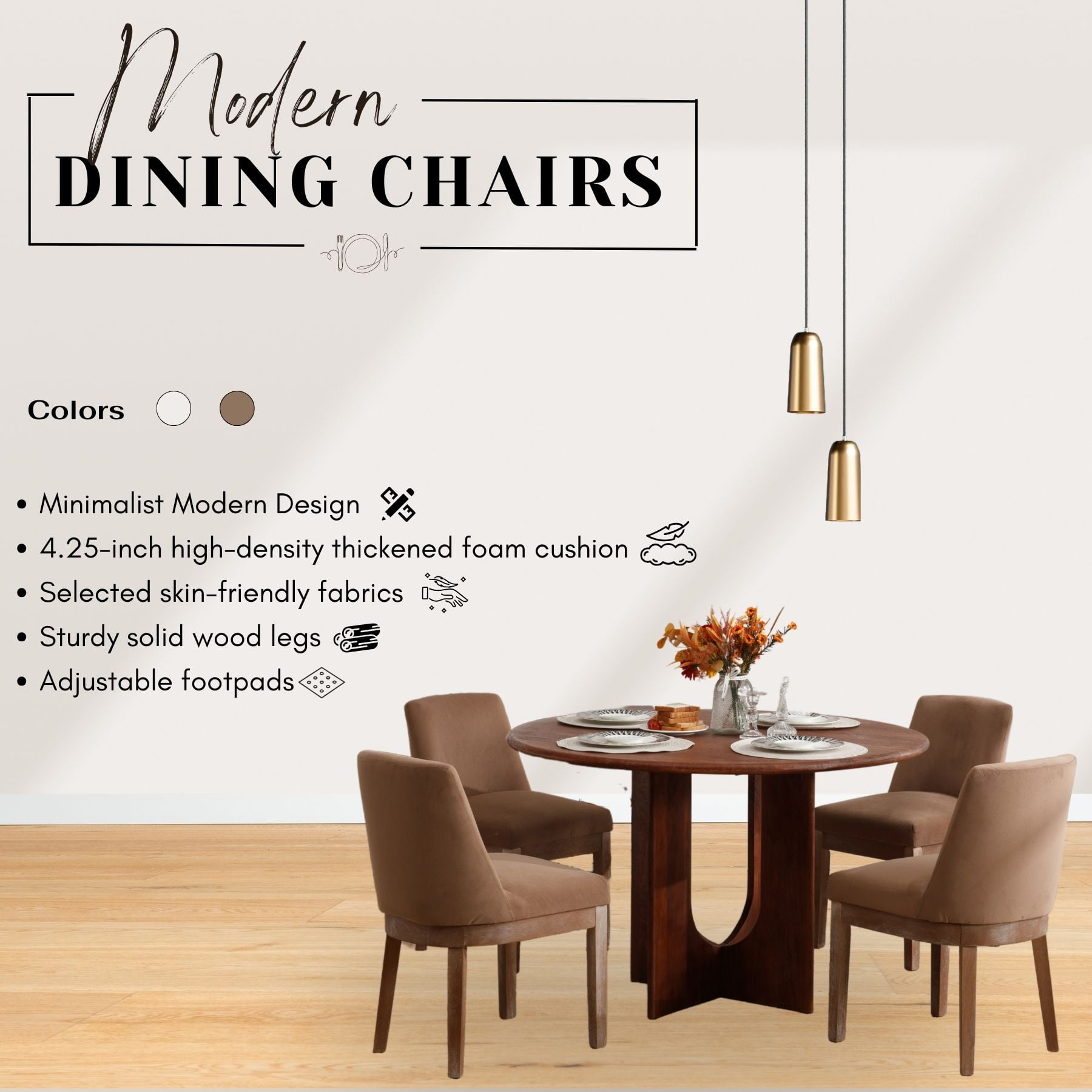 Dayalane Modern Dining Chairs Set of 2, Velvet Upholstered Farmhouse Kitchen Chairs with Curved Backrest, Wooden Side Chairs for Dining Room Living Room Bedroom, Khaki