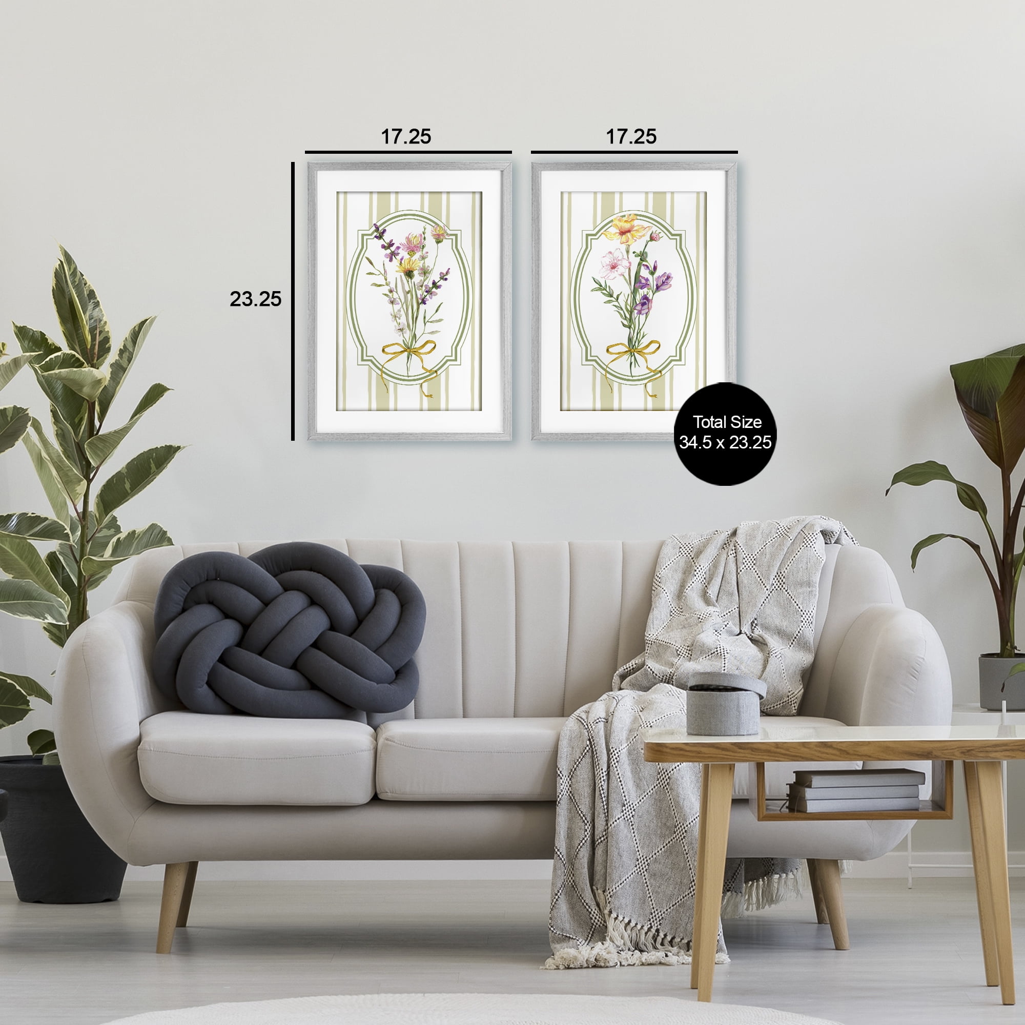 Wildflower Bundles Classic Stripes 2 Piece Gray Framed Print Under Glass Set, design by Adonna Ebrahimi