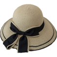 thumbnail image 3 of CoCopeaunts Bow Straw Bucket Hat for Women Summer Foldable Roll up Floppy Basin Hat Packable UV Protection Sun Hat Black Brim, 3 of 8