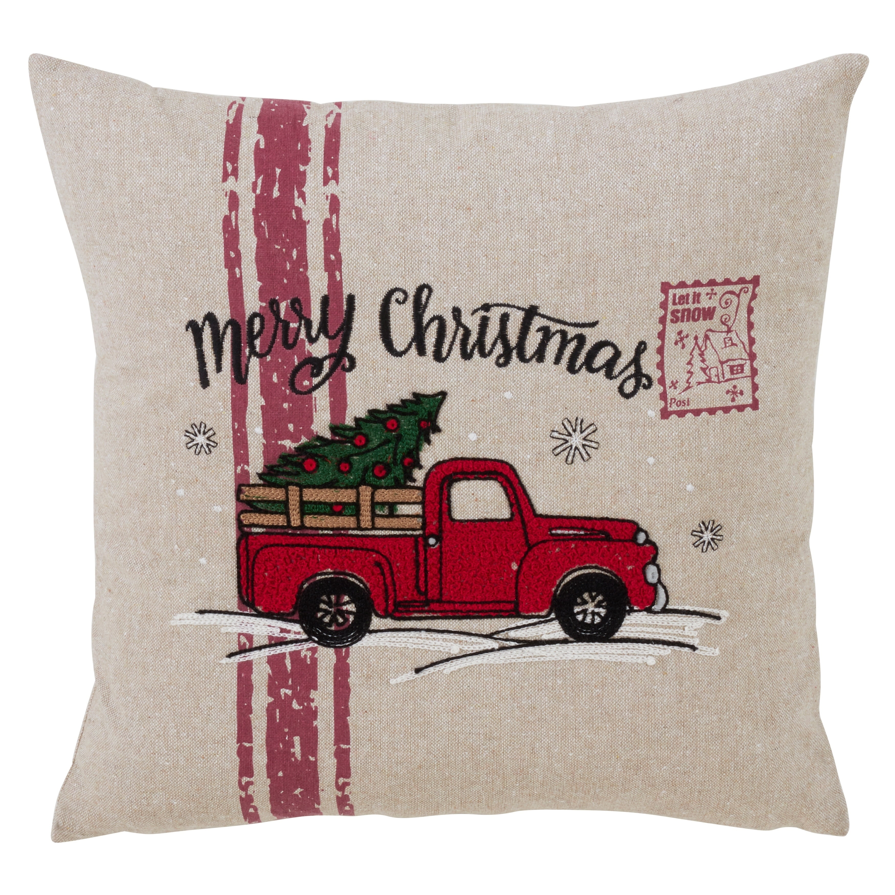 Merry Christmas And Vintage Red Truck Down Filled Throw Pillow