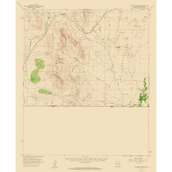 Topographical Map - College Peaks Arizona Quad - USGS 1958 - 23 x 28.09 - Vintage Wall Art