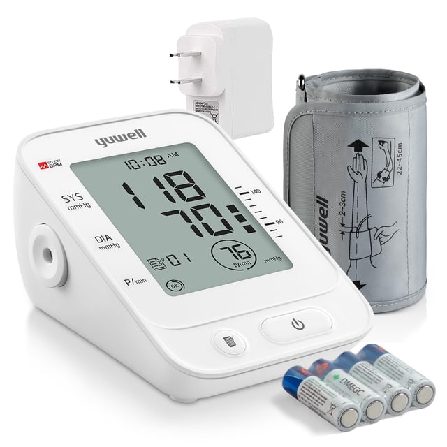 Monitor de presión arterial Yuwell para uso doméstico, monitores digitales con brazalete de amplio rango, 99 memorias y transmisión de voz, incluye baterías y adaptador de CA, serie Style 660