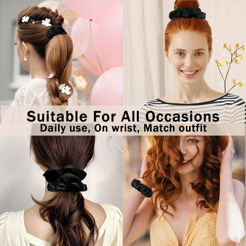 EIMELI 5 Pcs Satin Hair Scrunchies for Women  Softer Than Silk Scrunchies for Hair No Damage Scrunchy Ponytail Holder Silk Hair Ties Gifts
