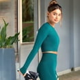 thumbnail image 3 of Women's Long Sleeved Seamless Fitness Yoga Top- Medium, Dark Green, 3 of 6