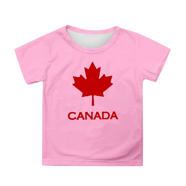 NINGMENG T-Shirts et Hauts pour Préadolescentes Canada Imprimé Manches Courtes Col Rond Coupe Décontractée Hauts Basiques Chandail T-Shirts Tenue Quotidienne, Rose, 10-11 Ans
