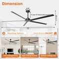 thumbnail image 5 of Parrot Uncle 72" Industrial Outdoor IPX4 Waterproof Black Aluminum Windmill Ceiling Fan with Remote Control, Ceiling Fan without Light, 5 of 19