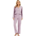 thumbnail image 4 of GEX 100% Cotton Pajamas for Women PJ Set Soft Button-Down 2 Piece Set Knitted Long Sleeve Sleepwear Loungewear Lavender 2XL, 4 of 7