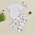 thumbnail image 3 of Bagilaanoe 3pcs Newborn Baby Girl Pants Set Cartoon Short Sleeve Romper Tops + Flare Trousers + Headband 3M 6M 12M 18M Infant Casual Clothes, 3 of 7