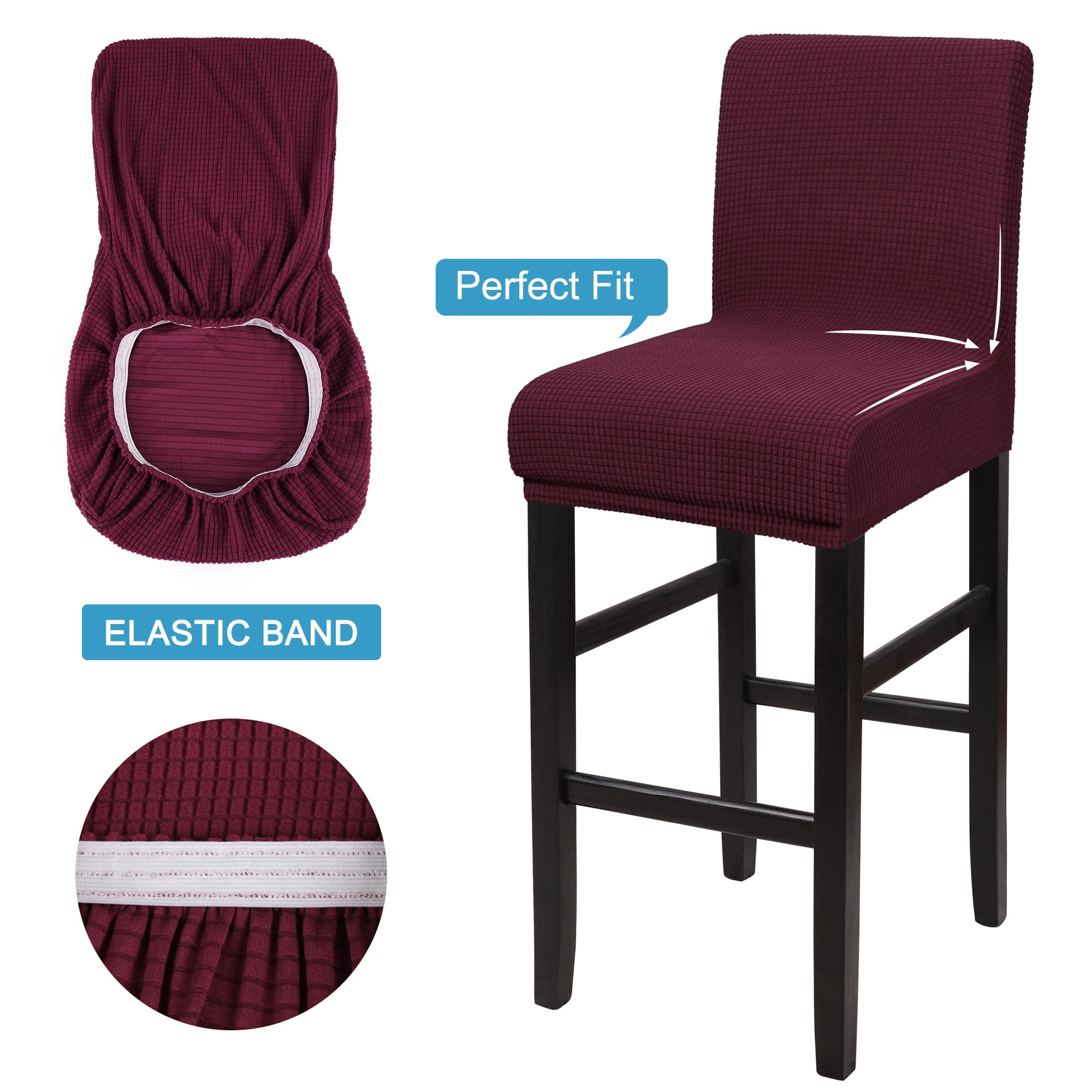 Unique Bargains Polyester Stretch Bar Stool Covers Elastic Band Mid Back Chair Slipcover Burgundy 1 Pc