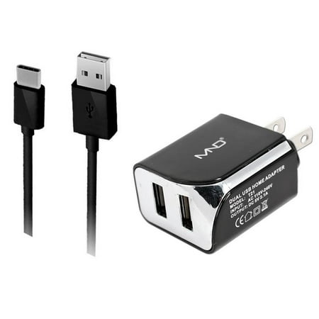 2-in-1 Type-C USB Chargers for HTC U Ultra/ U Play/10, Huawei P10, Mate 9, BLU Vivo 6/ Vivo XL, Asus ZenFone AR, Sony Xperia XZ/ X Compact (Black) - 2.1Ah Travel Charger Adapter + USB Charging