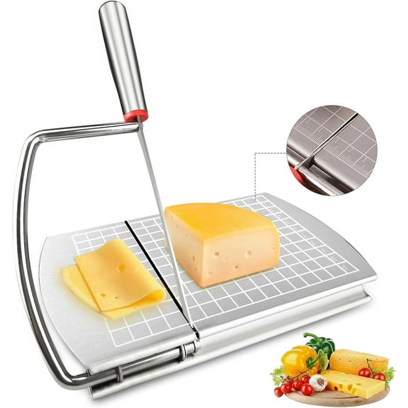 Cheese Slicer Cutter for Block Cheese,Multifunctional Stainless Steel Slicer With Blade,Cheese Cutter Board with Accurate Size Scale for Cheese Butter Vegetables