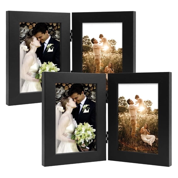 Golden State Art 2-Opening 4x6 Vertical Hinged Family Picture Frames, Black, 2-Pack
