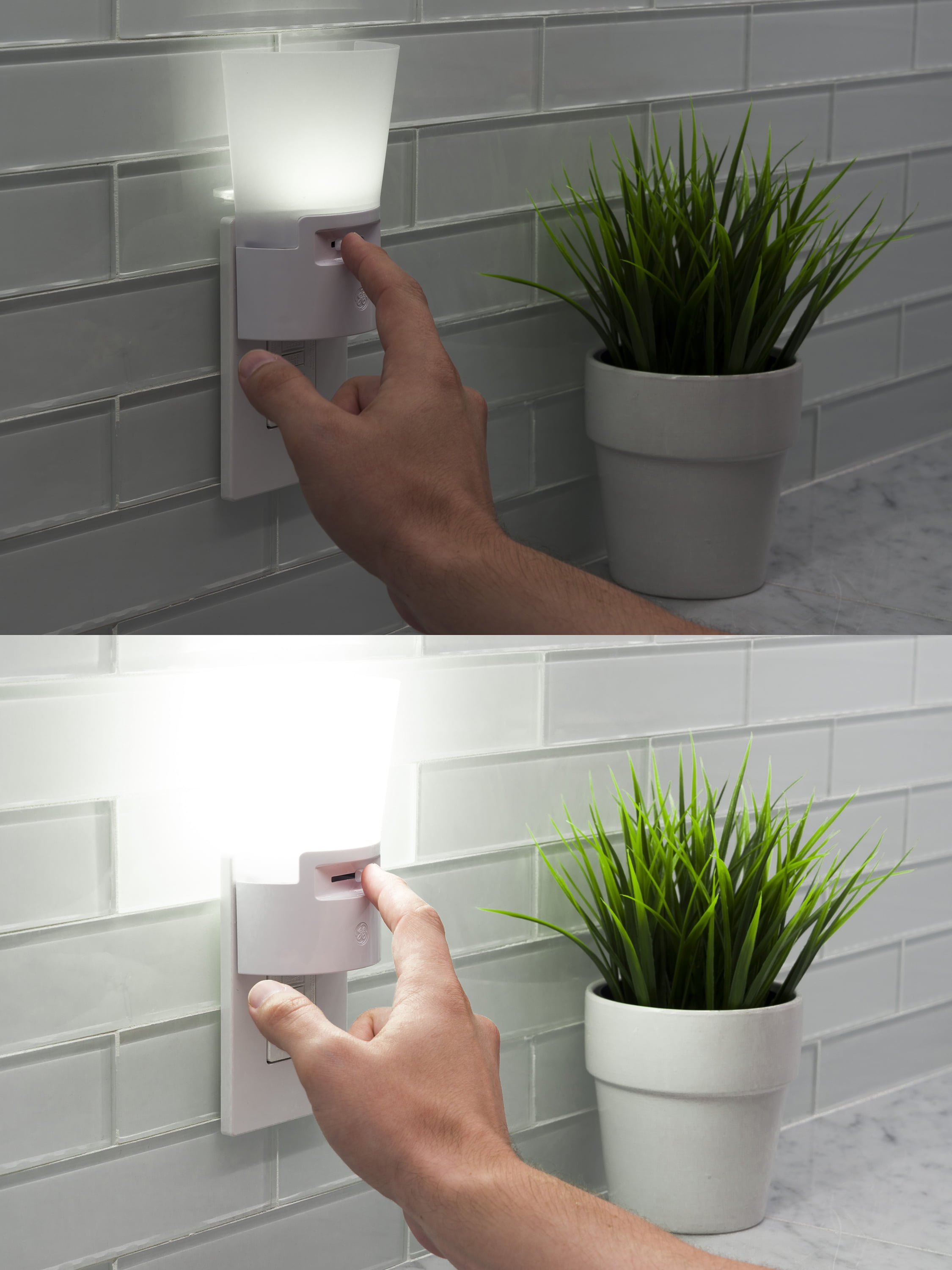 GE UltraBrite Sconce Night LED Light, Dimmable, Plug-In, Dusk-to-Dawn, White, 45123