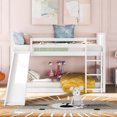 thumbnail image 3 of Bunk Bed Twin Over Twin Size, Wooden Bunk Bed Frame with Slide & Ladder, Low Floor Bunk Bed with Guardrails for Kids Teens, Space Saving & Slats Support, White, 3 of 8