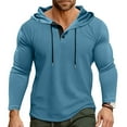 thumbnail image 2 of GigrtiJin Mens Jogger Hoodies Solid Color Drawstring Long Sleeve Hooded Tops 1/4 Button Slim Athletic Blouse, 2 of 7
