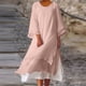 thumbnail image 1 of Puntoco Vestido De Manga Larga Con Bolsillo Informal De Algodón Y Lino De Color Sólido Con Cuello Redondo De Primavera Y Verano Para Mujer Rosa Xxl,Regalos Para Mujer Joven, 1 of 6
