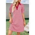 thumbnail image 3 of Women'S Summer Casual Striped V Neck Short Sleeve Flowy A Line Mini Dresses Red S, 3 of 8