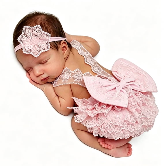 Ylsteed Newborn Photography Outfits Girl Baby Lace Romper Backless Bow Tutu Bodysuit Baby Photo Props Shower Gift