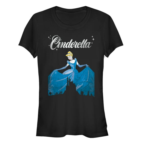 Junior's Cinderella Dress Silhouette  Graphic Tee Black Small