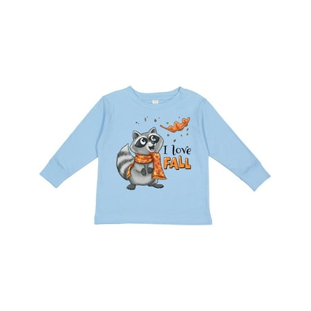 

Inktastic I Love Fall Cute Raccoon with Scarf and Leaf Gift Toddler Boy or Toddler Girl Long Sleeve T-Shirt