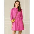 thumbnail image 2 of INSPIRE CHIC Women's 3/4 Sleeve Button Front Flare Mini Shirt Dress, 2 of 6
