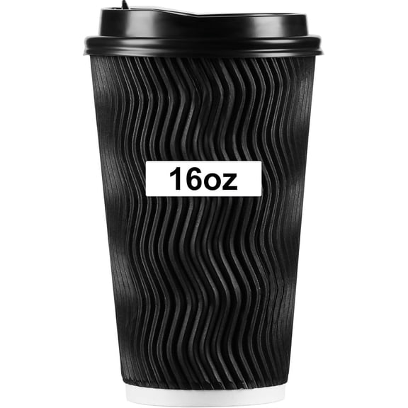 16oz Disposable Coffee Cups with Lids, Insulated Ripple Double-Walled Disposable Coffee Cups for Beverages Espresso Tea, 50Pack Disposable Coffee Cups with Lids for Parties and Travel