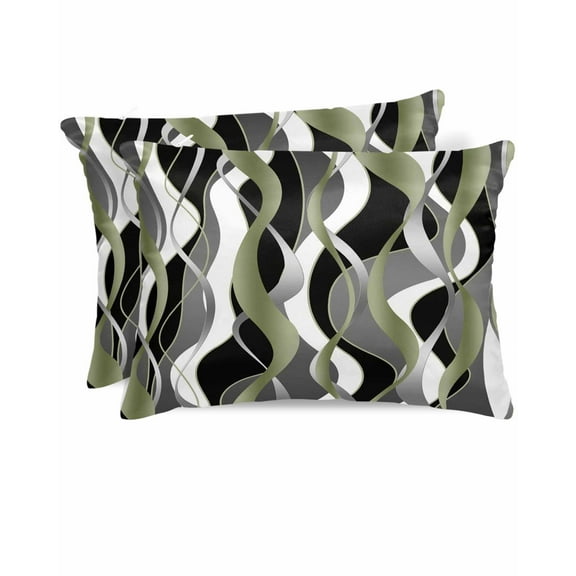 Hokiten King Size Pillow Cases Set of 2, Pillow Covers for Bed, Sage Green Stripe Satin Pillowcases with Zipper for Hair/Skin, Grey Moire Geometric Modern Abstract 20x36 Inches