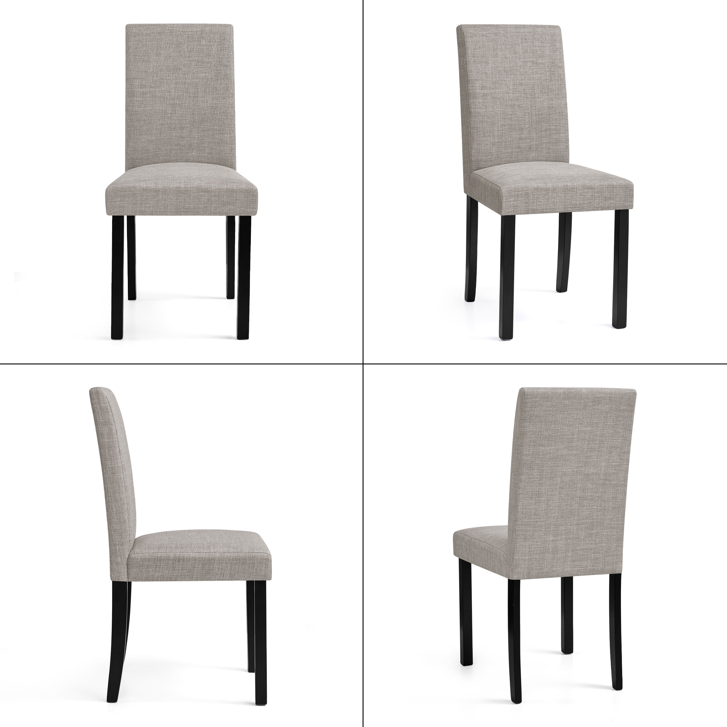 Linen Dining Chairs Set of 4, Upholstered Fabric Chairs with Solid Wood Legs for Kitchen Dining Room, Light Gray