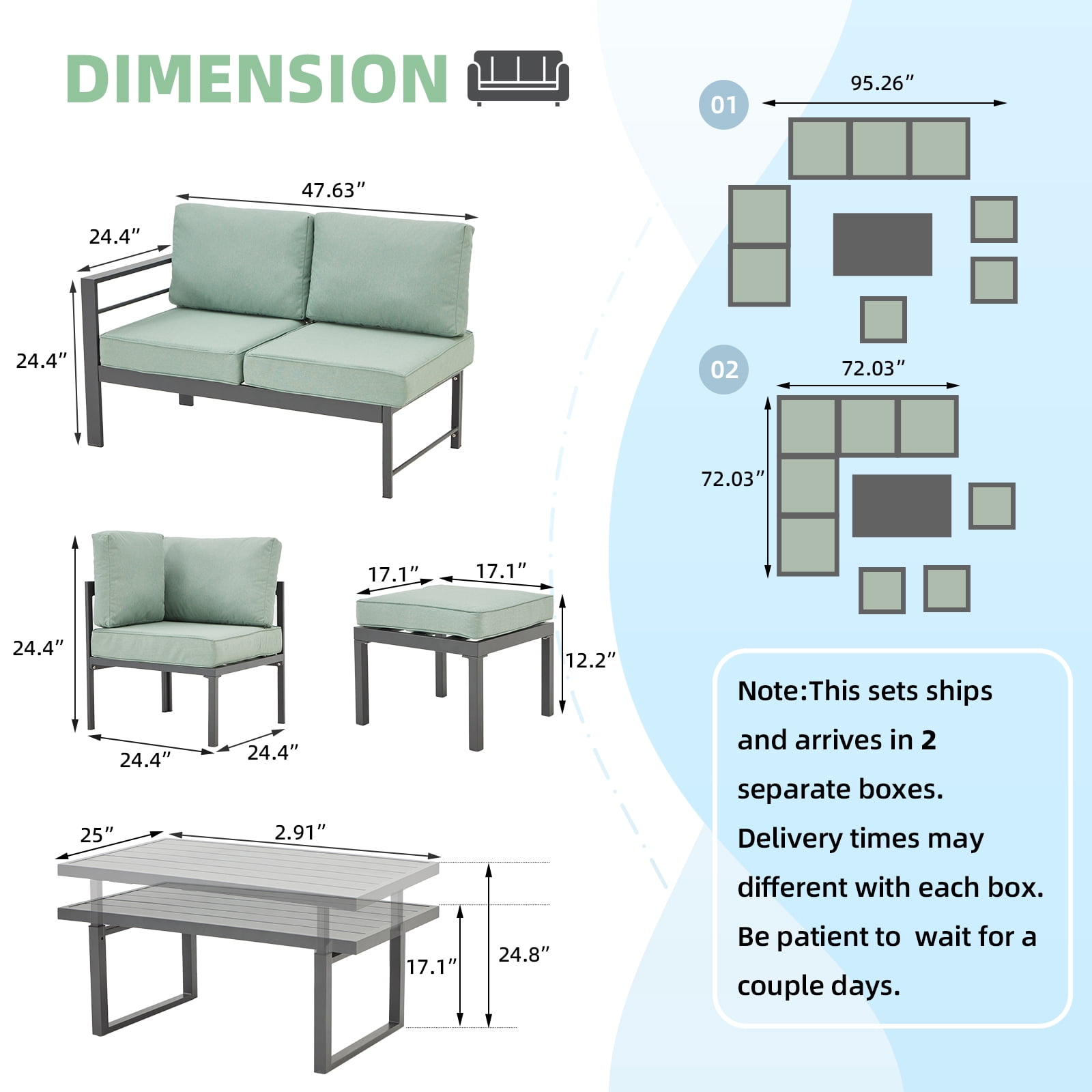AECOJOY Patio Furniture Set with Fire Pit Table,Aluminum Outdoor Furniture Sets Clearance Metal Patio Sets on sale, Outdoor Conversation Sets, Green