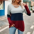 thumbnail image 4 of Spring Tops for Women 2025 Viikei Womens Tops Trendy,Women's Color Matching Sweater with Hollowed Out Long Sleeved Low Round Neck Loose Top T-shirt Red M, 4 of 7