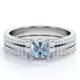thumbnail image 1 of 1.5 carat Princess Cut Dark Blue Created Aquamarine Pave Milgrain Wedding Ring Set in 18k White Gold over Silver, 1 of 4