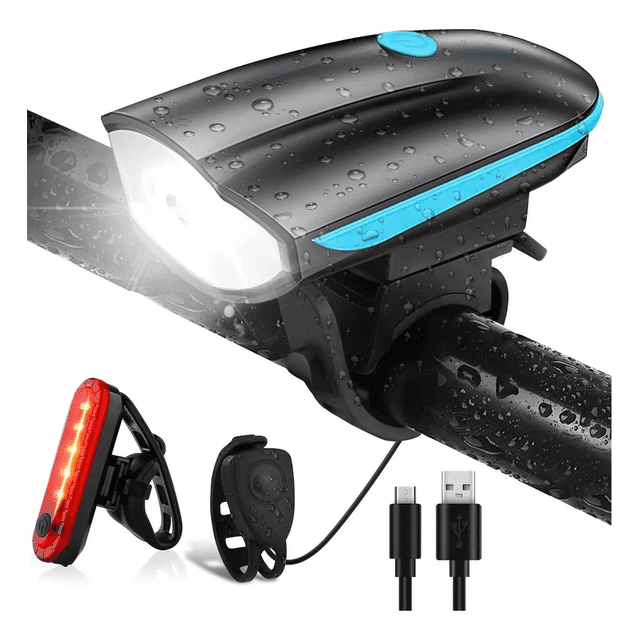 Luz Bicicleta Recargable Delantera Y Traser Y Claxon Teker Xtellar Negro