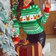 thumbnail image 5 of Suéter navideño verde para mujer, suéter feo de Navidad de Año Nuevo 2024, suéter holgado con cuello redondo y dibujos animados de alce, jersey de otoño e invierno 39955, 5 of 5