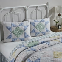 VHC Brands Jolie, Farmhouse Quilted Bed Sham, Standard, Patchwork, Blue & Green, 21x27
