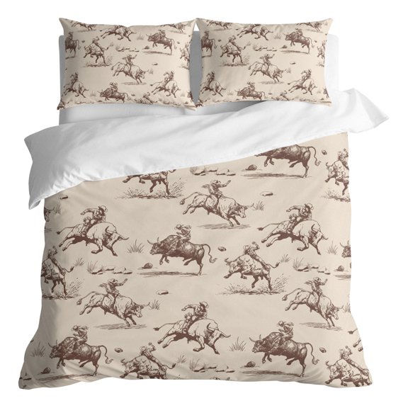 Duvet Cover Queen Size 3 Piece Bedding Set, Vintage Western Cowboy Desert Soft Breathable Comforter Cover with 2 Pillow Shams, Farmhouse Ethnic Style Luxury Duvet Covers with Zipper Closure
