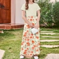 thumbnail image 6 of GERsome Girl's Short Sleeve Dress Patchwork Floral Print Loose Casual Long Maxi Dress with Pockets for 4-14 Years Kids, 6 of 8
