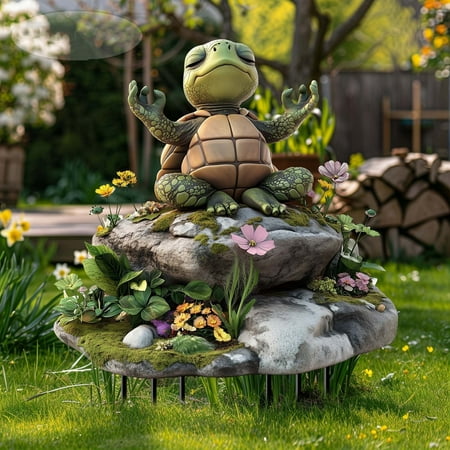 cpengpj Gifts Yoga Solar Turtle Statues for Garden Decor, Stone Acrylic for Lights for Outside Lawn Ornaments Porch Patio Balcony Yard Home Floor Insert