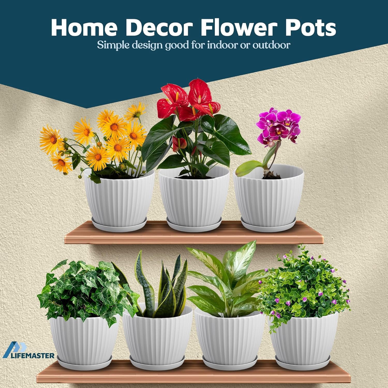White 6-Inch Plant Pots with Drainage & Saucers 18 Pack, Indoor & Outdoor Planters for Houseplants, Herbs, and Flowers, Durable & Weatherproof Material, Stackable, Lightweight, Minimalist Design