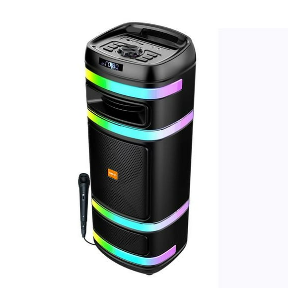 Altavoz 80W, Altavoz DJ Portátil de Alta Potencia de 8 Pulgadas, Luces RGB Dinámicas, V5.1, USB/TF/FM/Mic, Batería Recargable